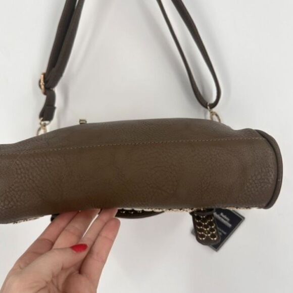 NWT MMS Design Studio Brown & Gold Studded vegan leather Crossbody shoulder Bag - Picture 13 of 15